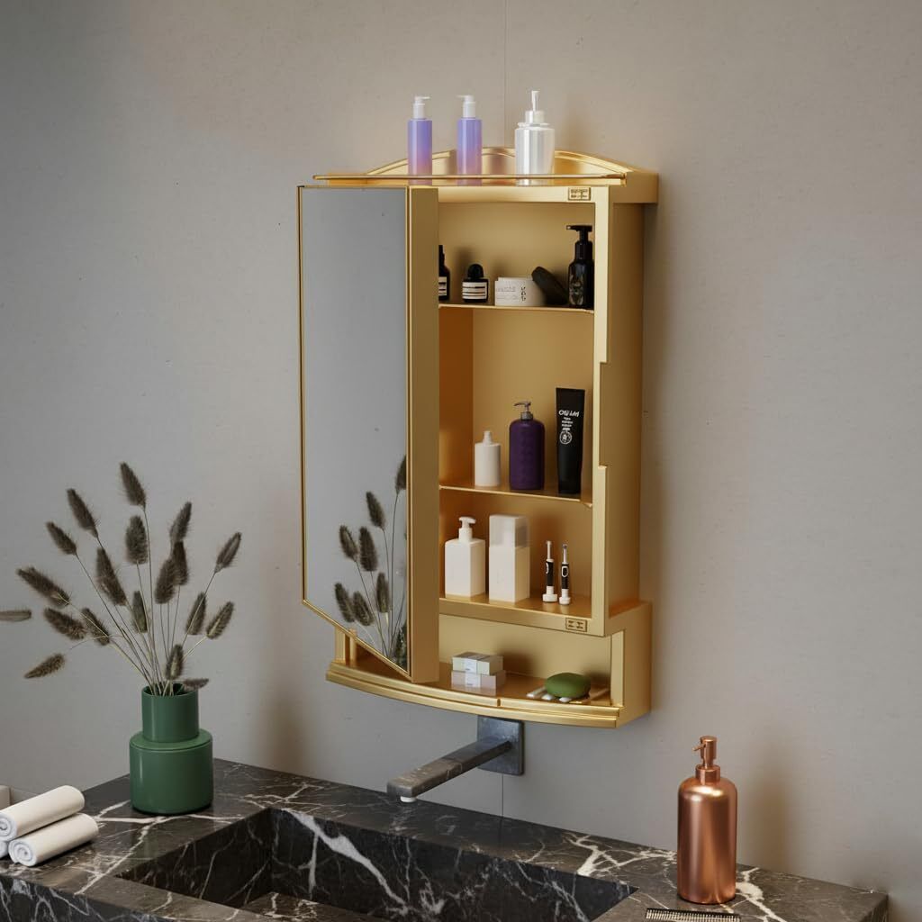 luppra Golden Bathroom Mirror Cabinet Durable Wall-Mounted Storage Bathroom Mirror-picture-10