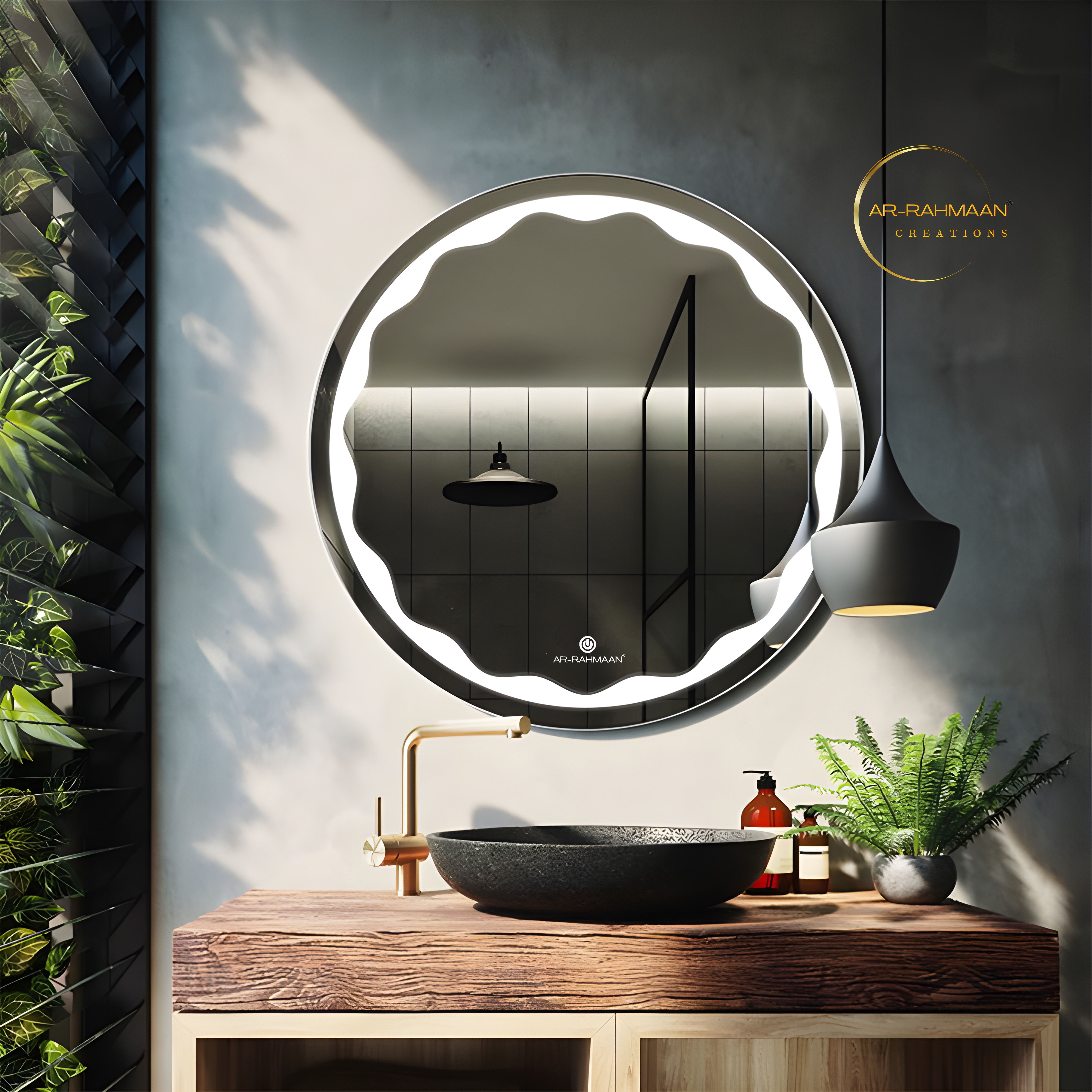 ar-rahmaan creations Mordern Circular Wall LED Mirror With Touch Sensor Bathroom Mirror-picture-10
