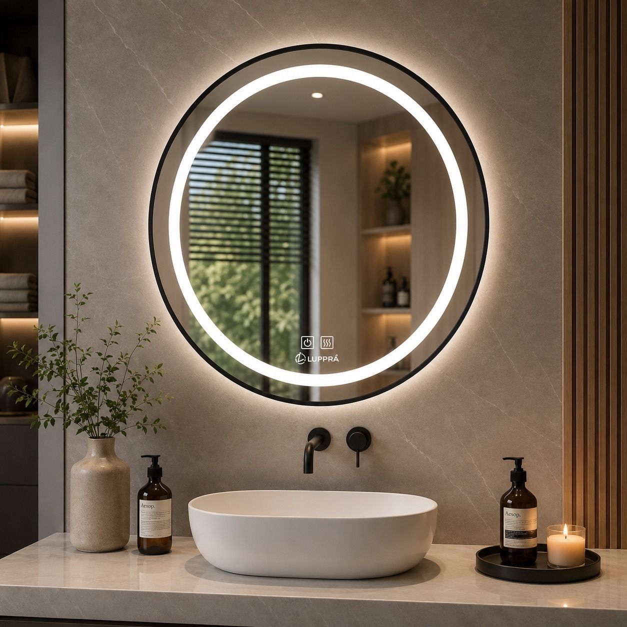 luppra GlowBlack LED Defog Mirror 24*24 Bathroom Mirror-picture-45