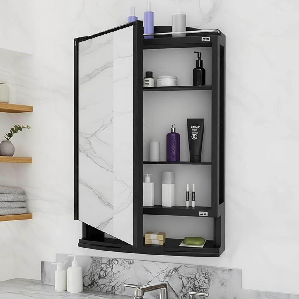 Black Wall-Mounted Bathroom Cabinet with Mirror Bathroom Mirror-image-41
