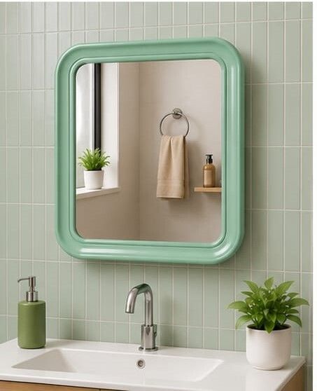 Wall Mirror with Round Corners | Premium Modern Glossy Frame 31x40 Bathroom Mirror-image-13