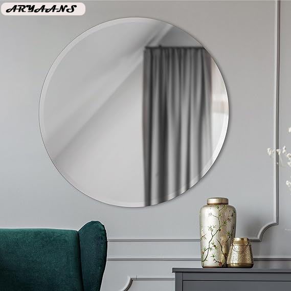 Glass Wall Mirror Easy-to-Install with Double-Sided Tapes 11INC ROUND Mirror Bathroom Mirror-image-8