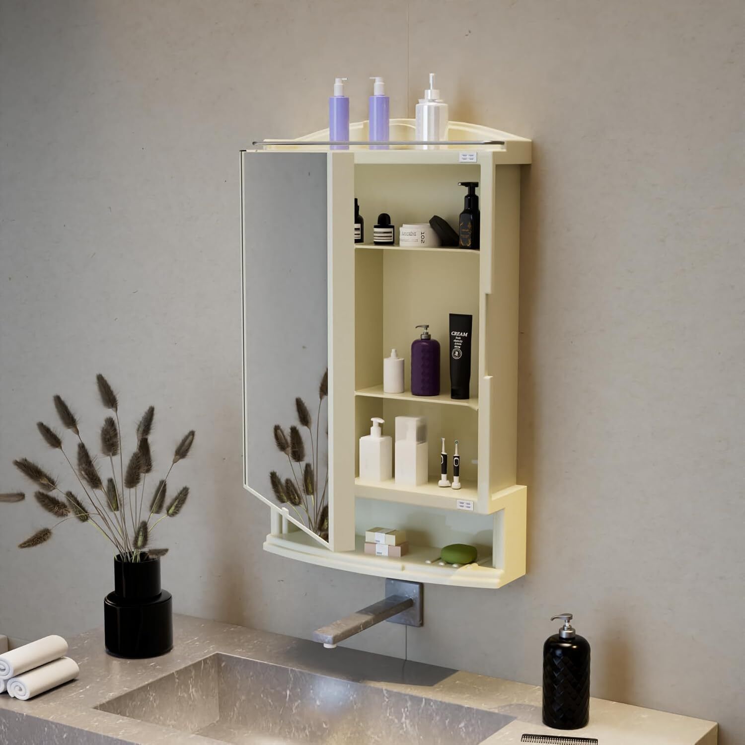 luppra Wall-Mounted Golden Bathroom Storage Cabinet with Mirror – Made in India Bathroom Mirror-picture-33