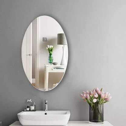 12 X 18 Inches Frameless Decorative Oval Wall Mount Mirror Bathroom Mirror