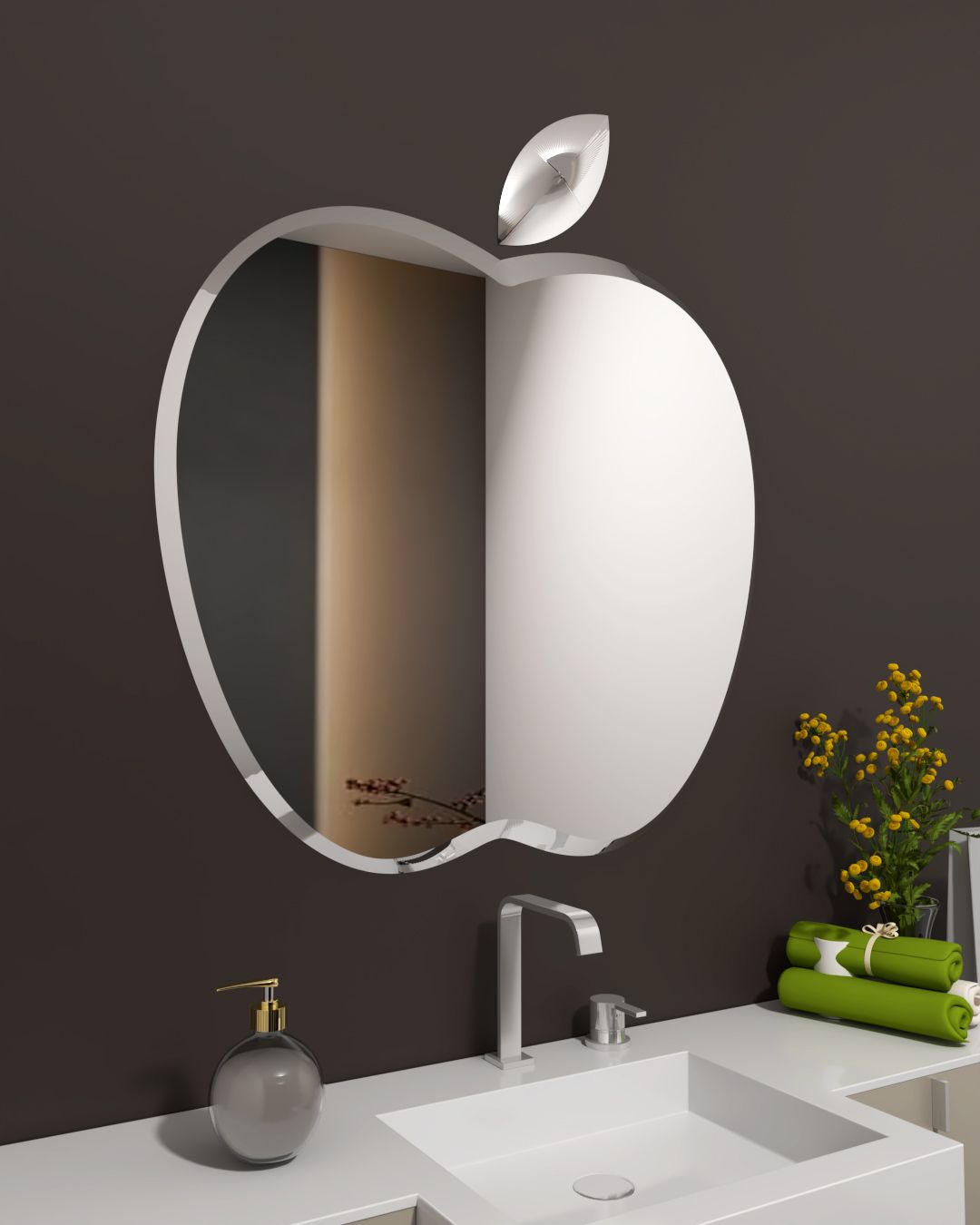 Apple Shape Mirror 18x20 Inch Beveled HD Glass Decorative Wall Mirror Bathroom Mirror-image-31