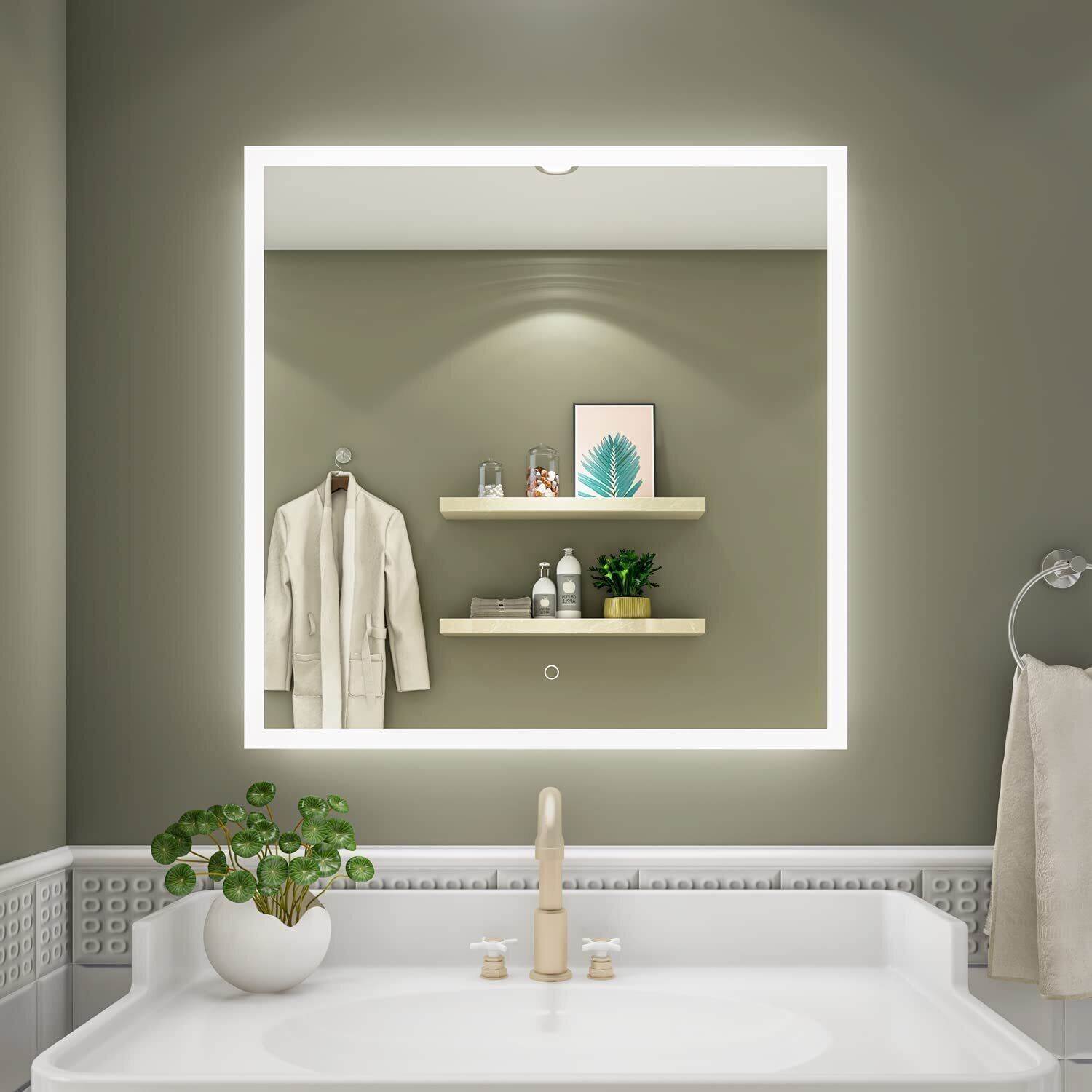 khushi decors Led Mirror with Light Bathroom Wall Decor Makeup Room 24x24 Inch LT12 Bathroom Mirror-picture-18