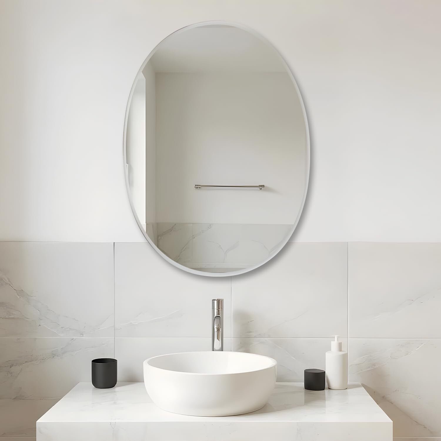 Frameless Oval Glass Wall Mount Mirror with Beveled Edges Bathroom Mirror-image-20