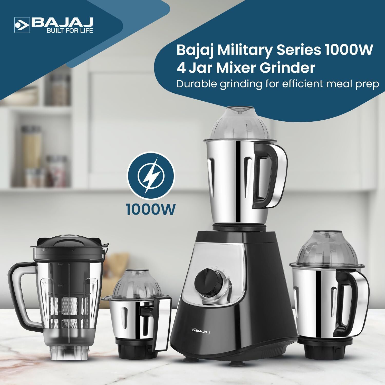 bajaj Military Series Evoque 4 Jar 1000 Watts Mixer Grinder 1000 W Mixer Grinder-picture-12