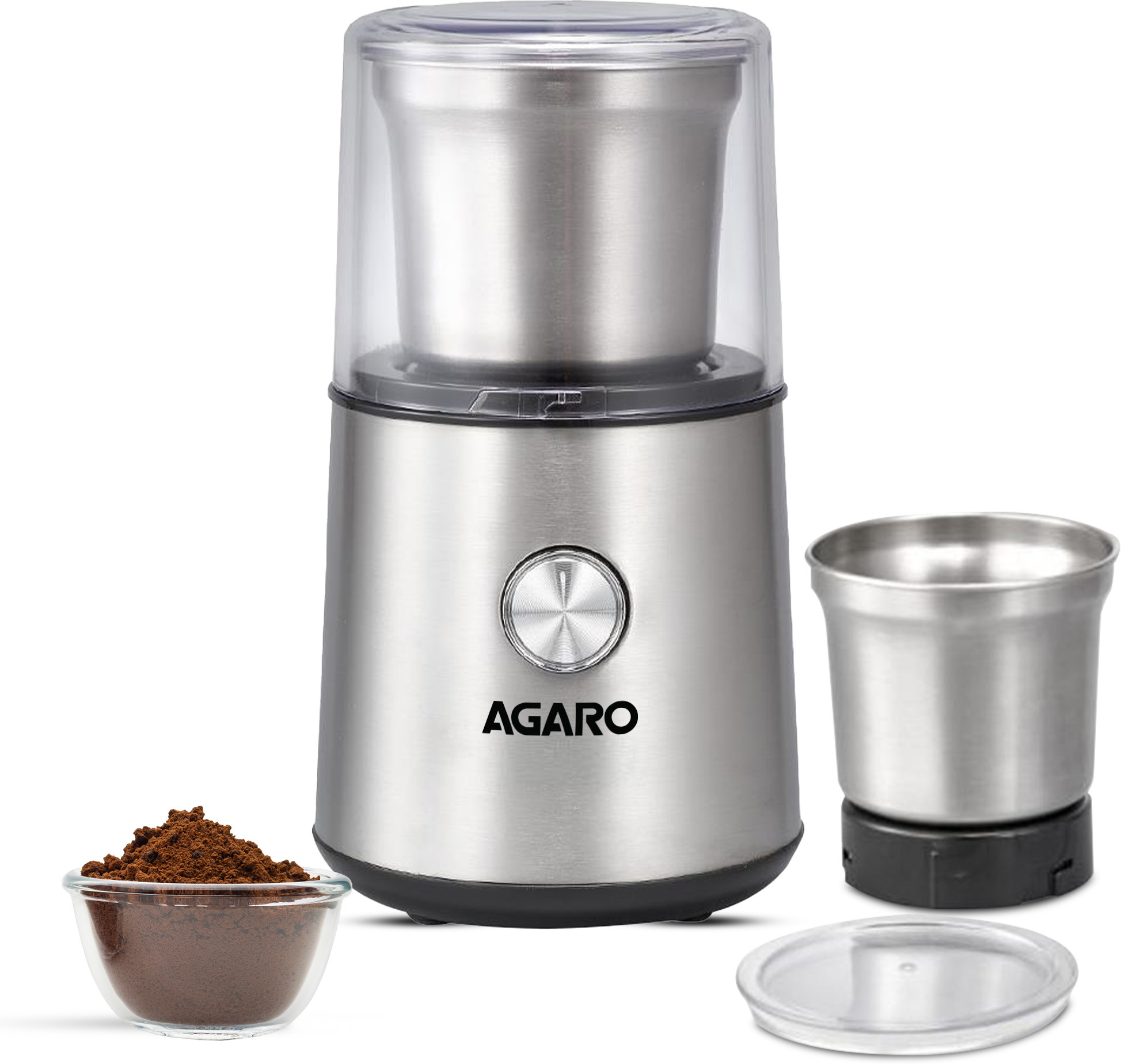 AGARO Regency Electric Coffee Grinder, 85 Grams, Coffee Grinder Machine, 220 watt Removable 2 Jars, Stainless Steel Blade, Silver