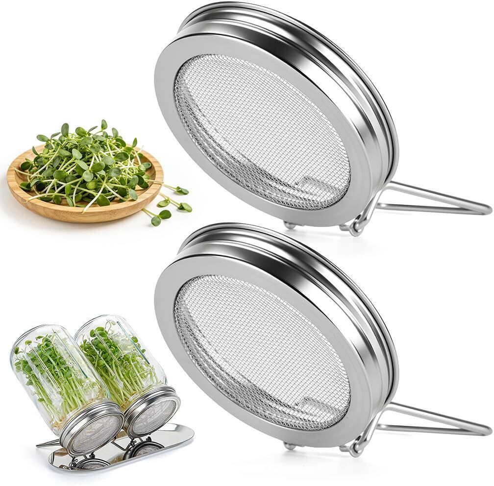 hannea Sprouting lids set for wide mouth jars with integrated stand for home growing 3.39 inch Lid Set, Pack of 2-picture-24