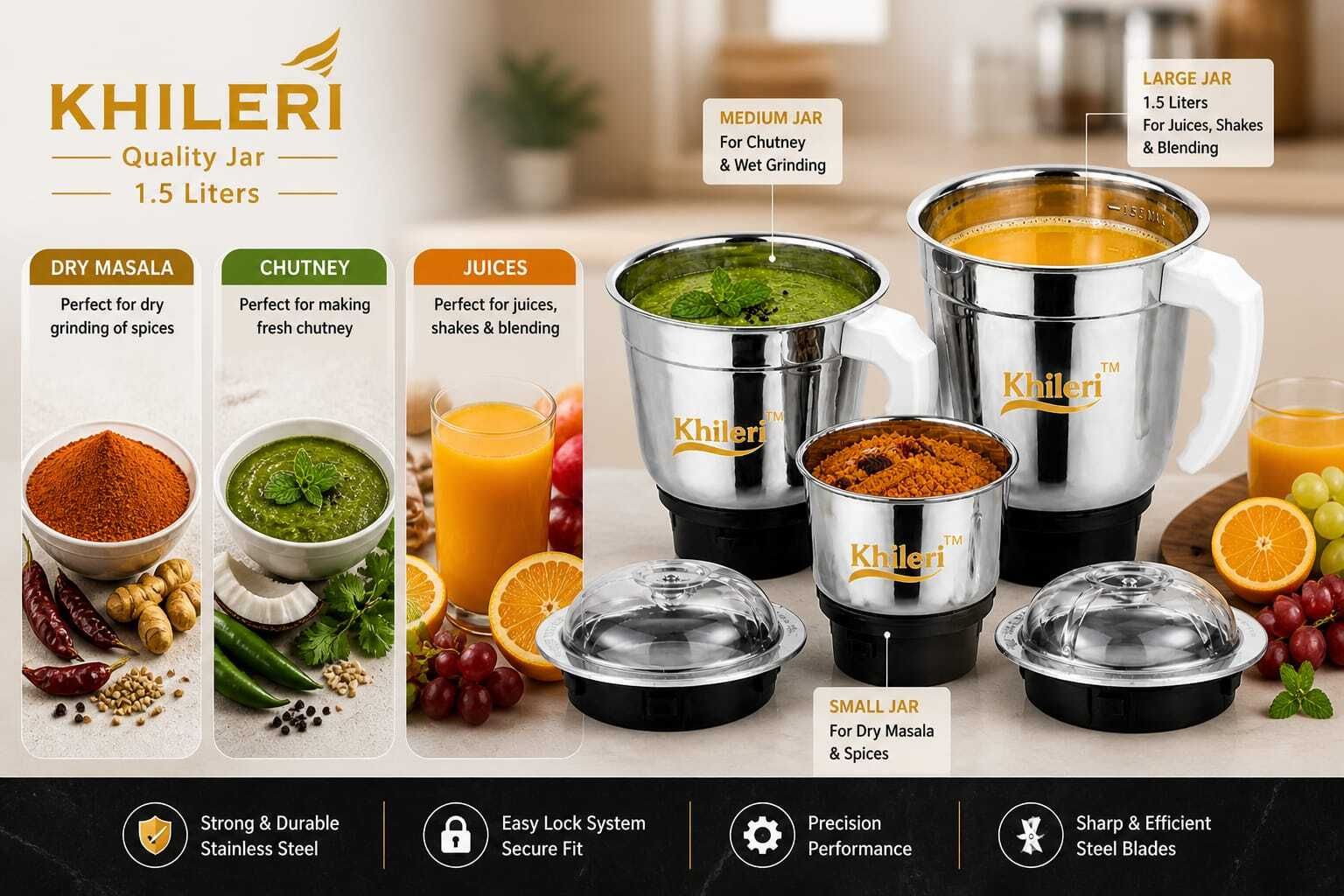 khileri mixer grinder chutney jucer jar 3pic set combo pack Mixer Juicer Jar-picture-31