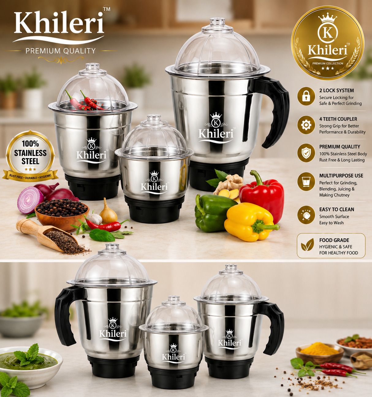 Quality stainless steel jar set 3pic combo pack Mixer Juicer Jar-image-31