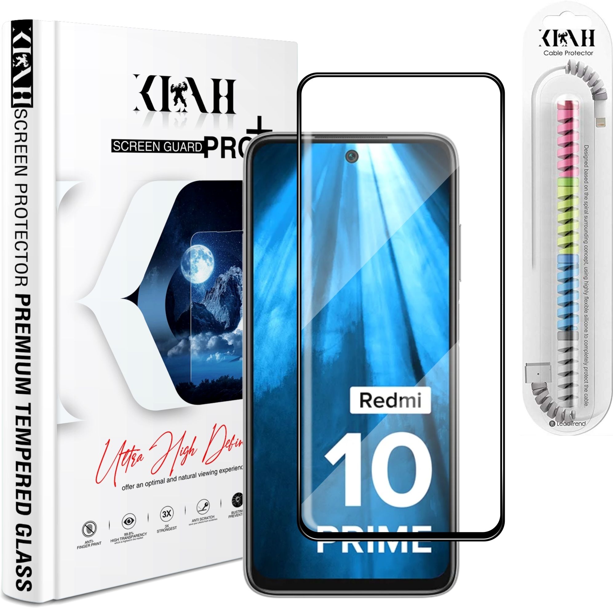 klah Screen Protector Accessory Combo for Redmi 10 Prime, 9H Tempered Glass with Cable Protector-picture-11