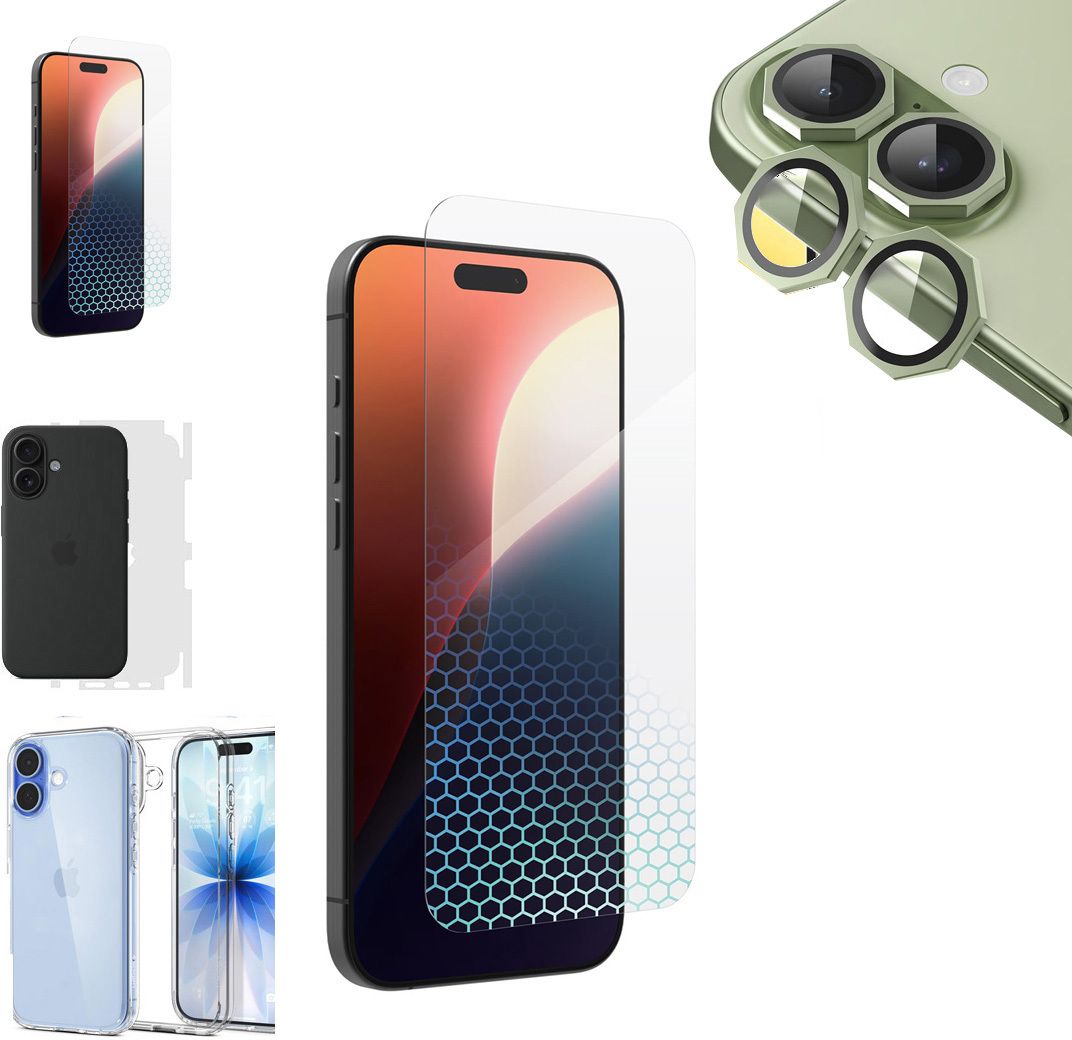 Cover Accessory Combo for APPLE IPHONE 17 BACK COVER|HEXA RING|BORDERLESS TEMPERED|BACK MEMBRANE-image-1