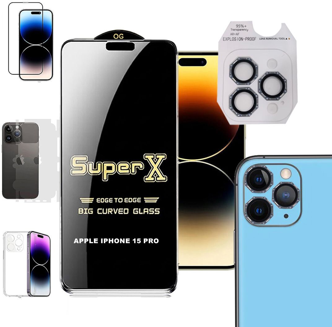 Cover Accessory Combo for APPLE IPHONE 15 PRO BACK COVER|DESINGER RING|SUPER X GLASS|BACK MEMBRANE-image-0
