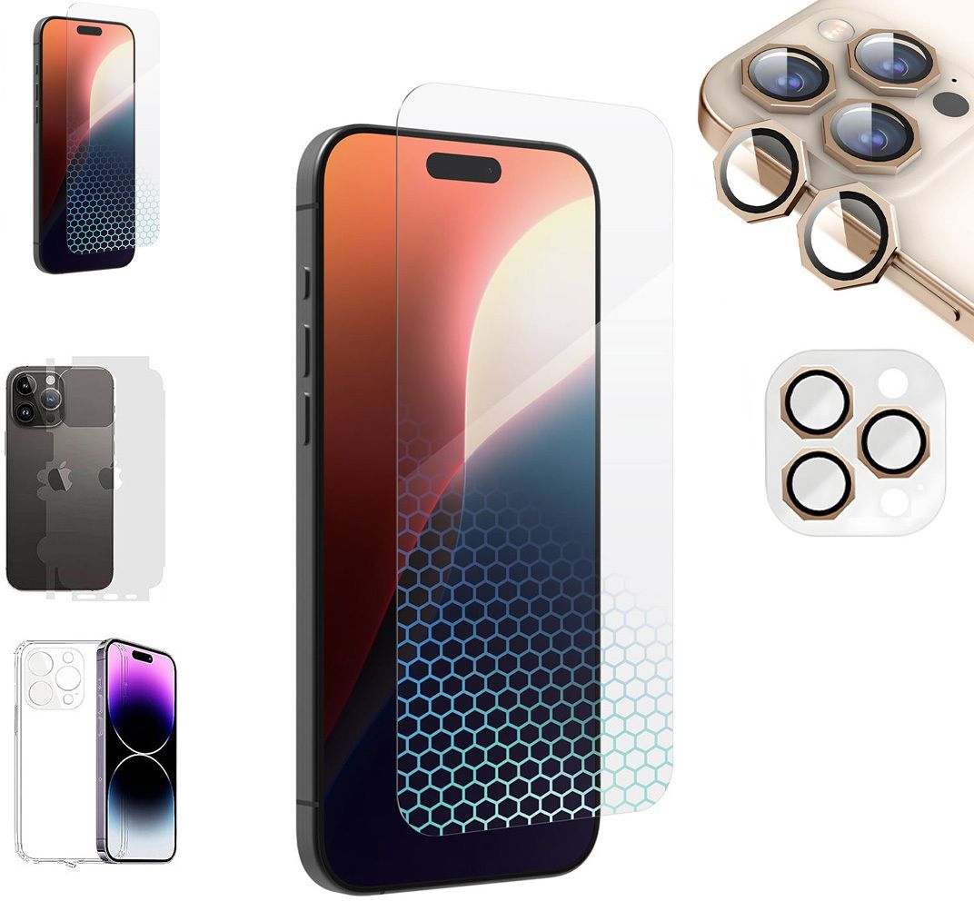Cover Accessory Combo for APPLE IPHONE 16 PRO BACK COVER|HEXA RING|BORDERLESS TEMPERED|BACK MEMBRANE-image-0