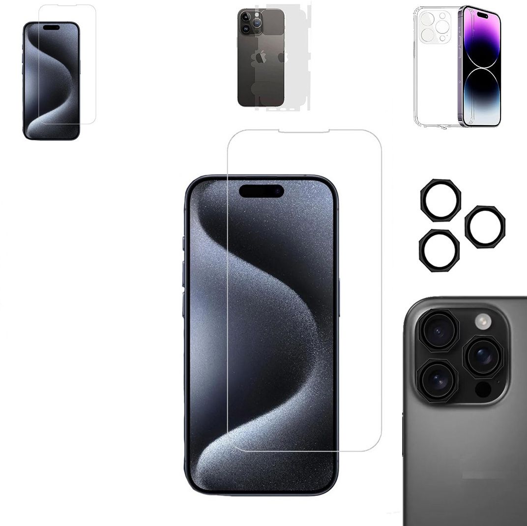 Cover Accessory Combo for APPLE IPHONE 15 PRO BACK COVER|HEXA RING|BORDERLESS TEMPERED|BACK MEMBRANE-image-9
