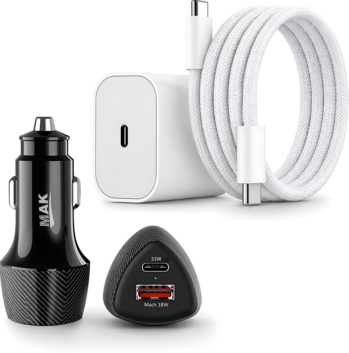 mak Wall Charger Accessory Combo for Travelling, Comes With Dual Port 51W Car Charger-picture-4