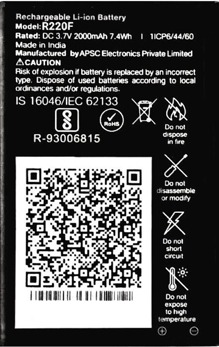 AEV Mobile Battery ForLYF Jio/R220F/3.7V/2000mAh image 1