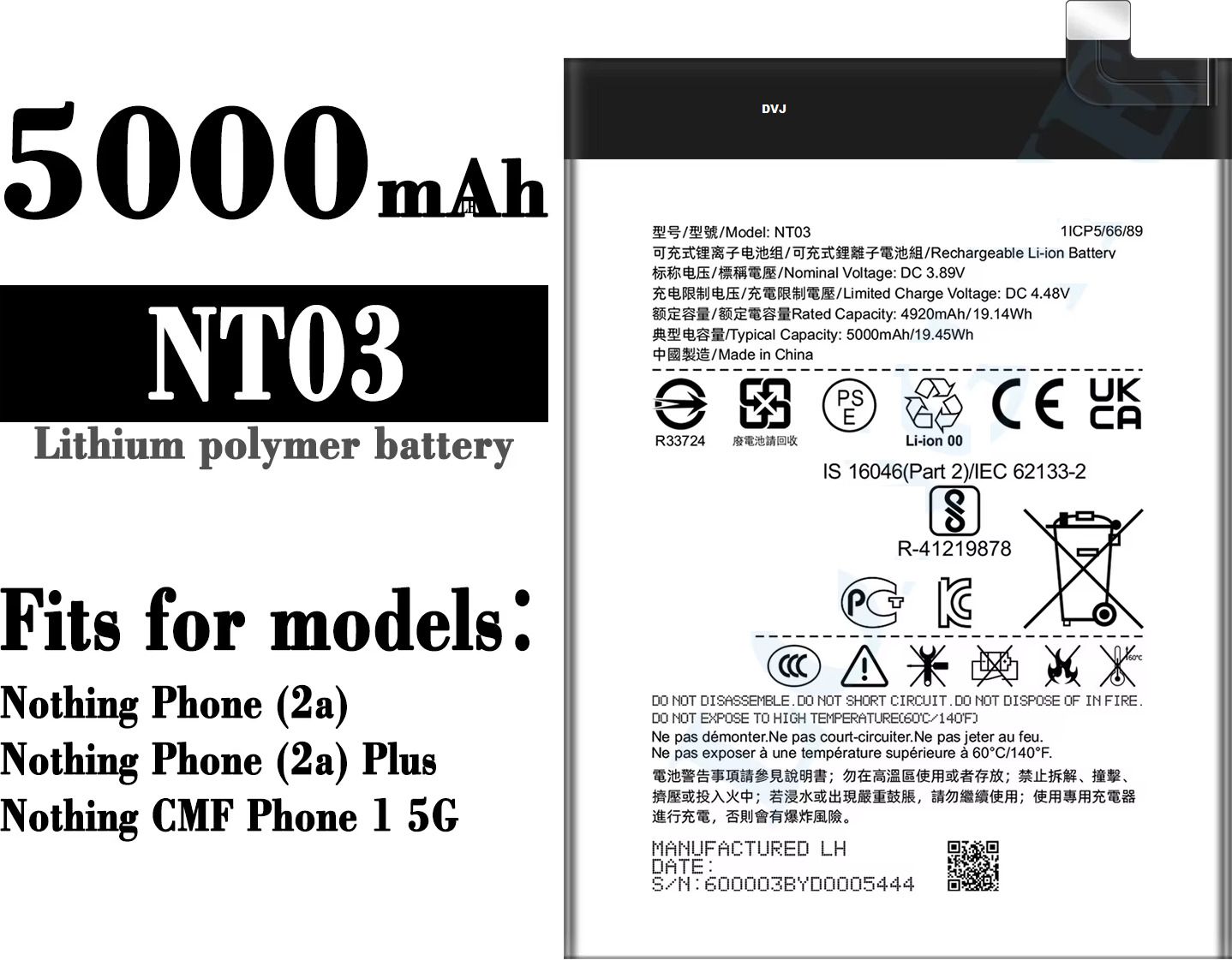 DVJ Mobile Battery For CMF / NOTHING Nothing NT03 Battery For Nothing Phone (2a) A142 Mobile / (2a PLUS)– 5000mAh-image-13