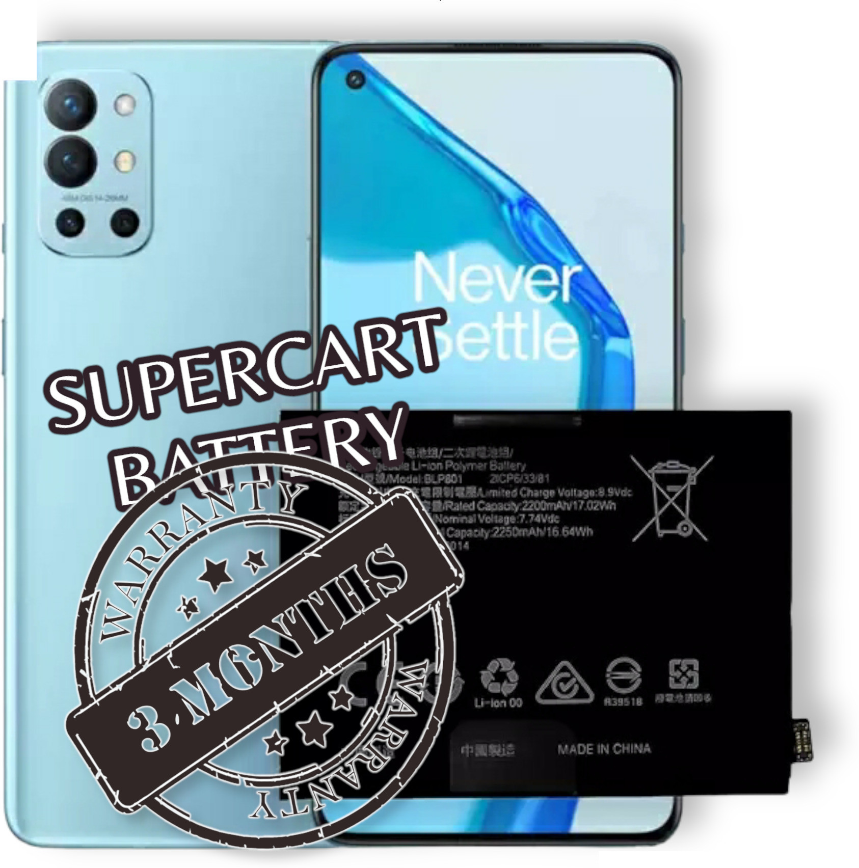 SUPERCART Mobile Battery For OnePlus 8T / OnePlus 9R - KB2000 / KB2003 / LE2101 Model BLP801 image 1