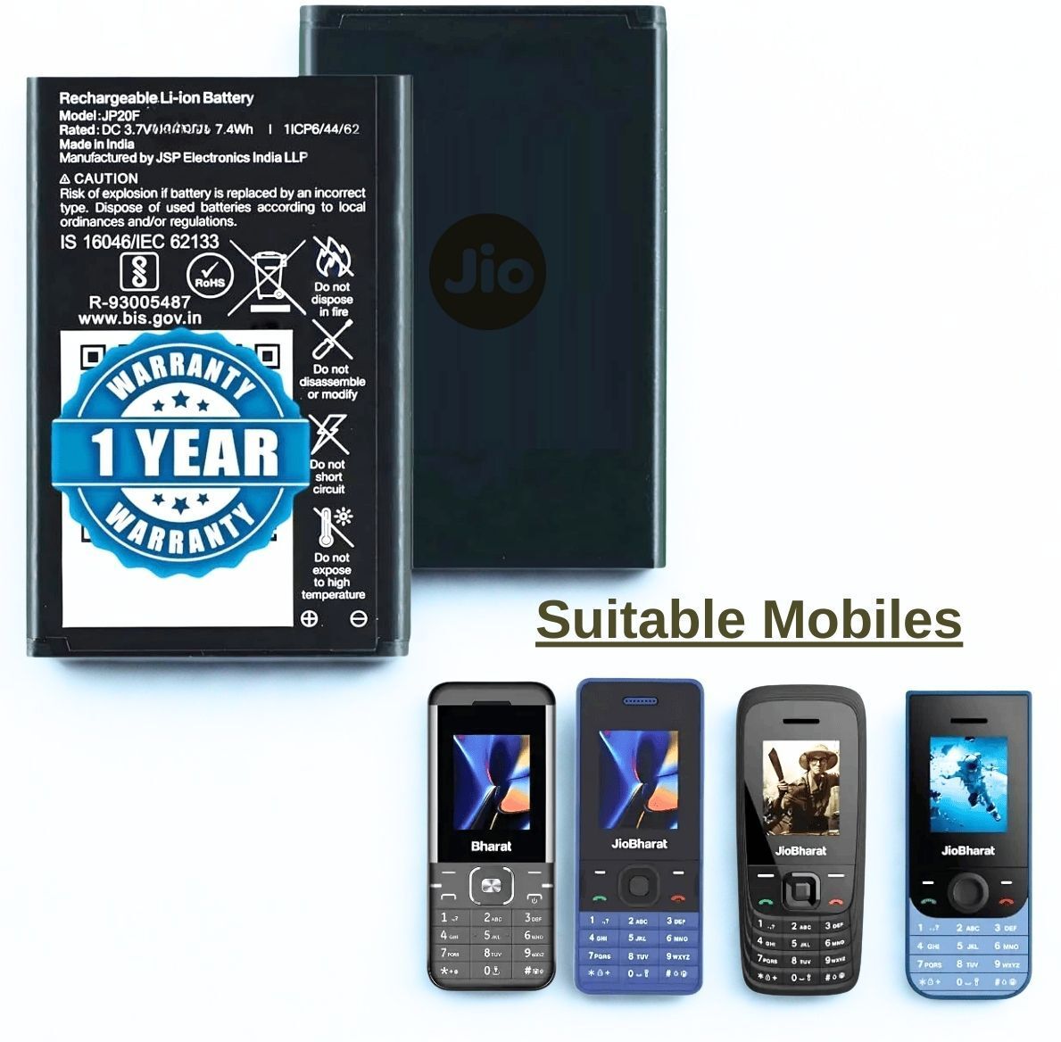 plugkit Mobile Battery For JIO KARBON BHRAT K1 4G::JIO BHARAT V2 4G::JIO BHARAT V3 4G::JIO BHARAT V4 4G