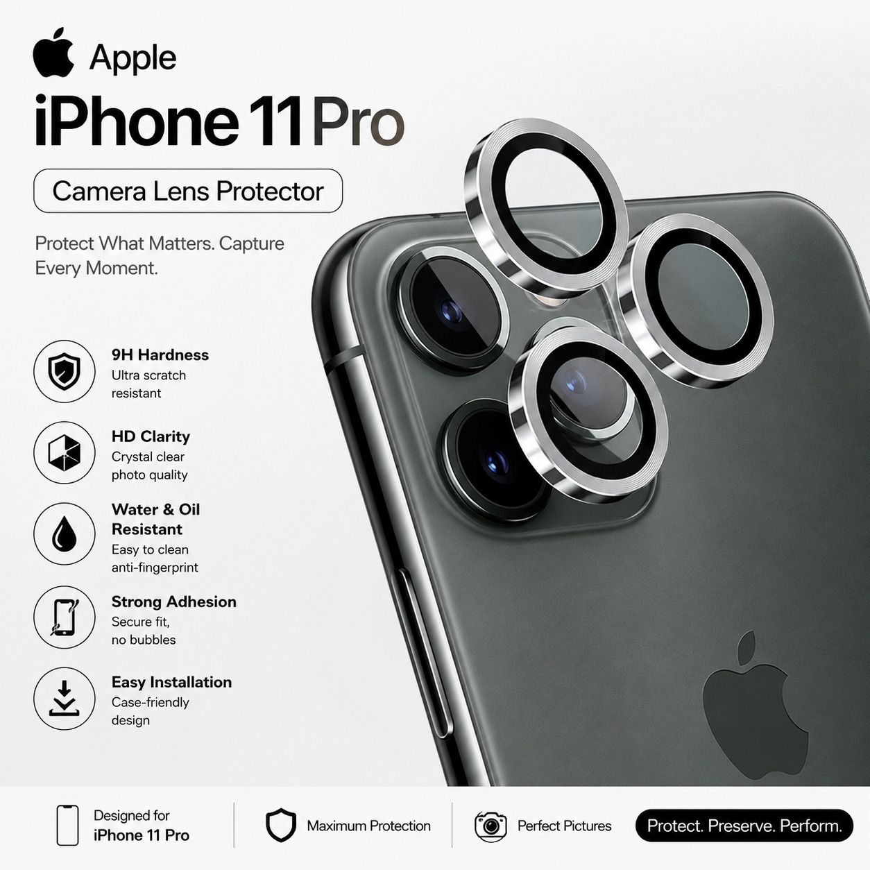 Proteczo Back Camera Lens Glass Protector for Apple iPhone 11 Pro, iPhone 11 Pro, Shockproof Camera Safety, Anti Scratch-image-6