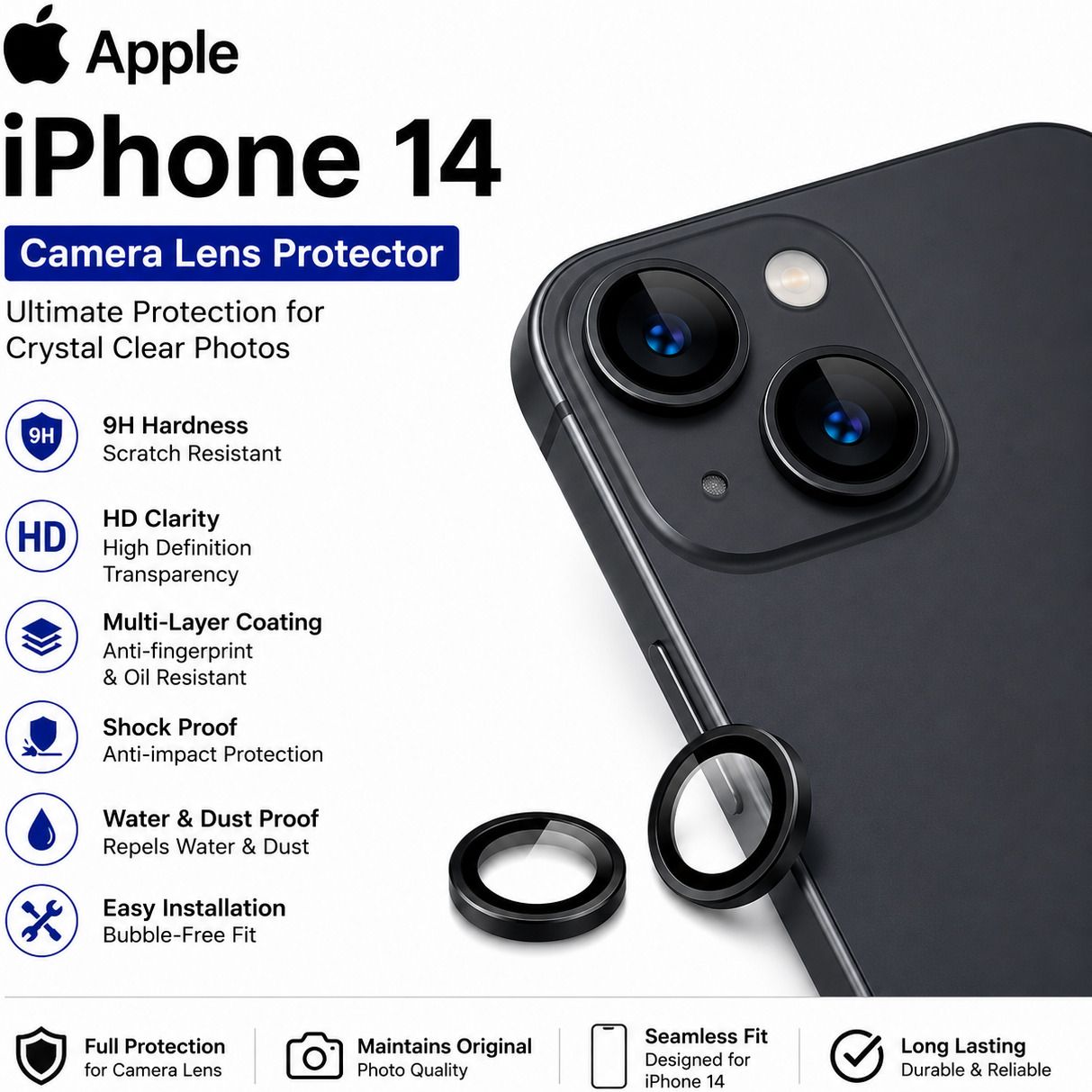 Proteczo Back Camera Lens Glass Protector for Apple iPhone 14, iPhone 14, Full Camera Coverage-image-40