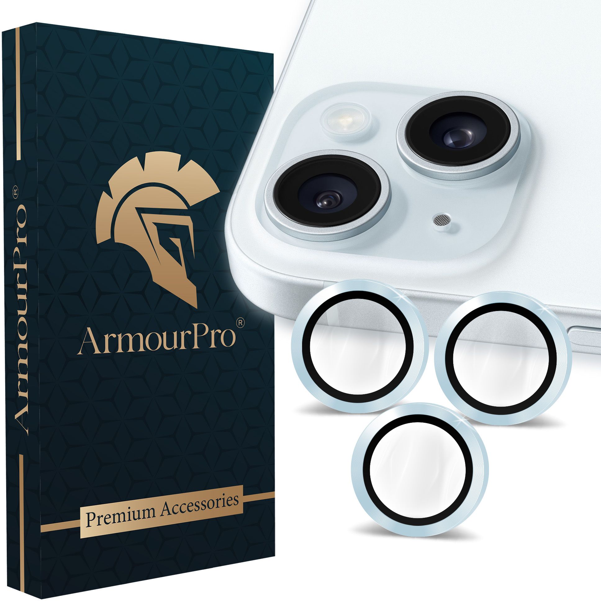 ArmourPro Back Camera Lens Ring Guard Protector for iPhone 15, iPhone 15 Plus, Seria Blue Frame of Camera Rings-image-22