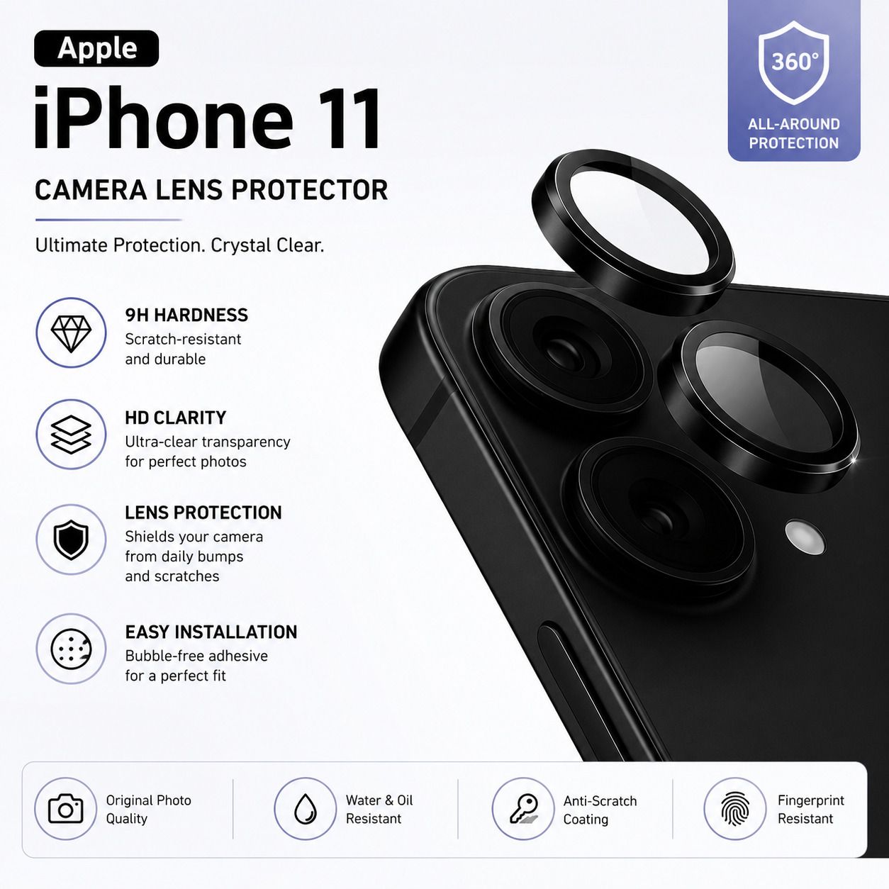 Sole Theory Back Camera Lens Ring Guard Protector for Apple iPhone 11, iPhone 11, Full Camera Coverage-image-9