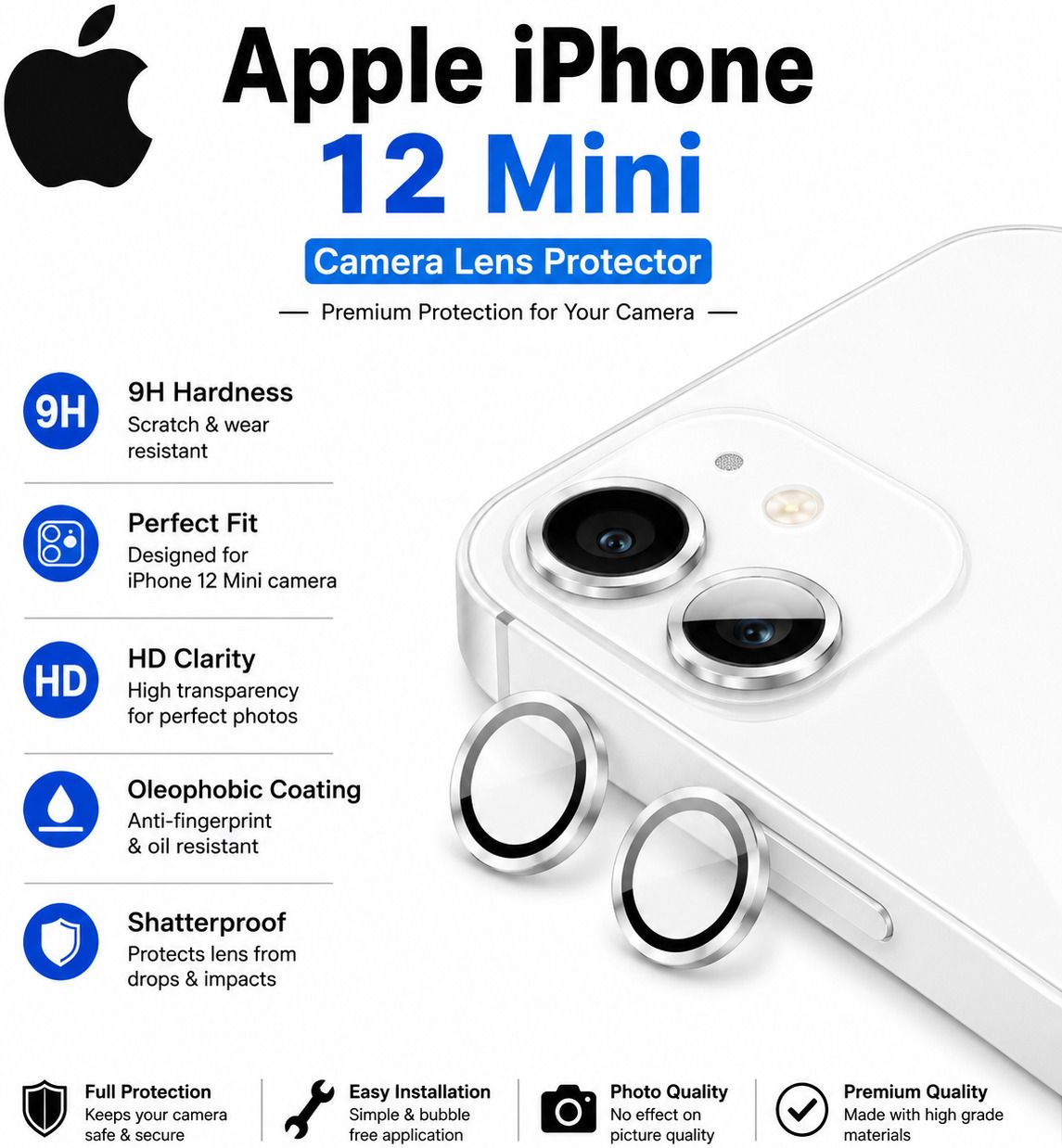 Proteczo Back Camera Lens Glass Protector for Apple iPhone 12 Mini, iPhone 12 Mini, Full Camera Coverage-image-16