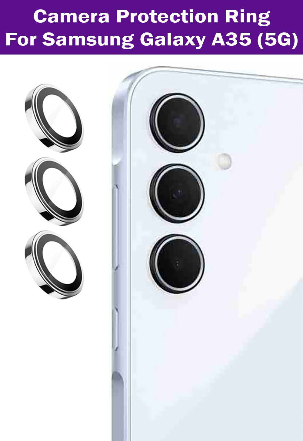 KREZEE Back Camera Lens Ring Guard Protector for Samsung Galaxy A35 5G [Silver Metal Alloy Camera Ring with 9H Glass] Set of 1-picture-26