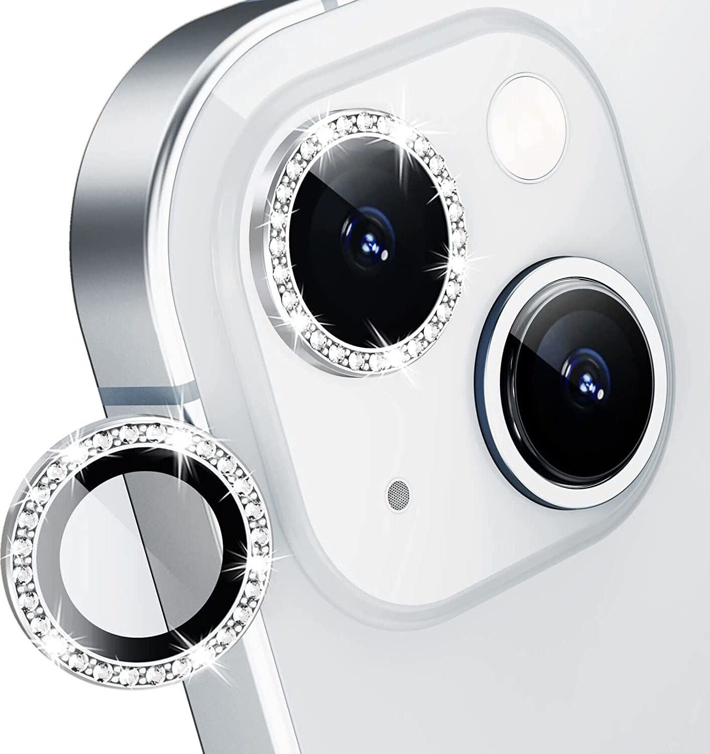 ITians Back Camera Lens Ring Guard Protector for iPhone 13 HD Clarity - Diamond Silver-picture-20