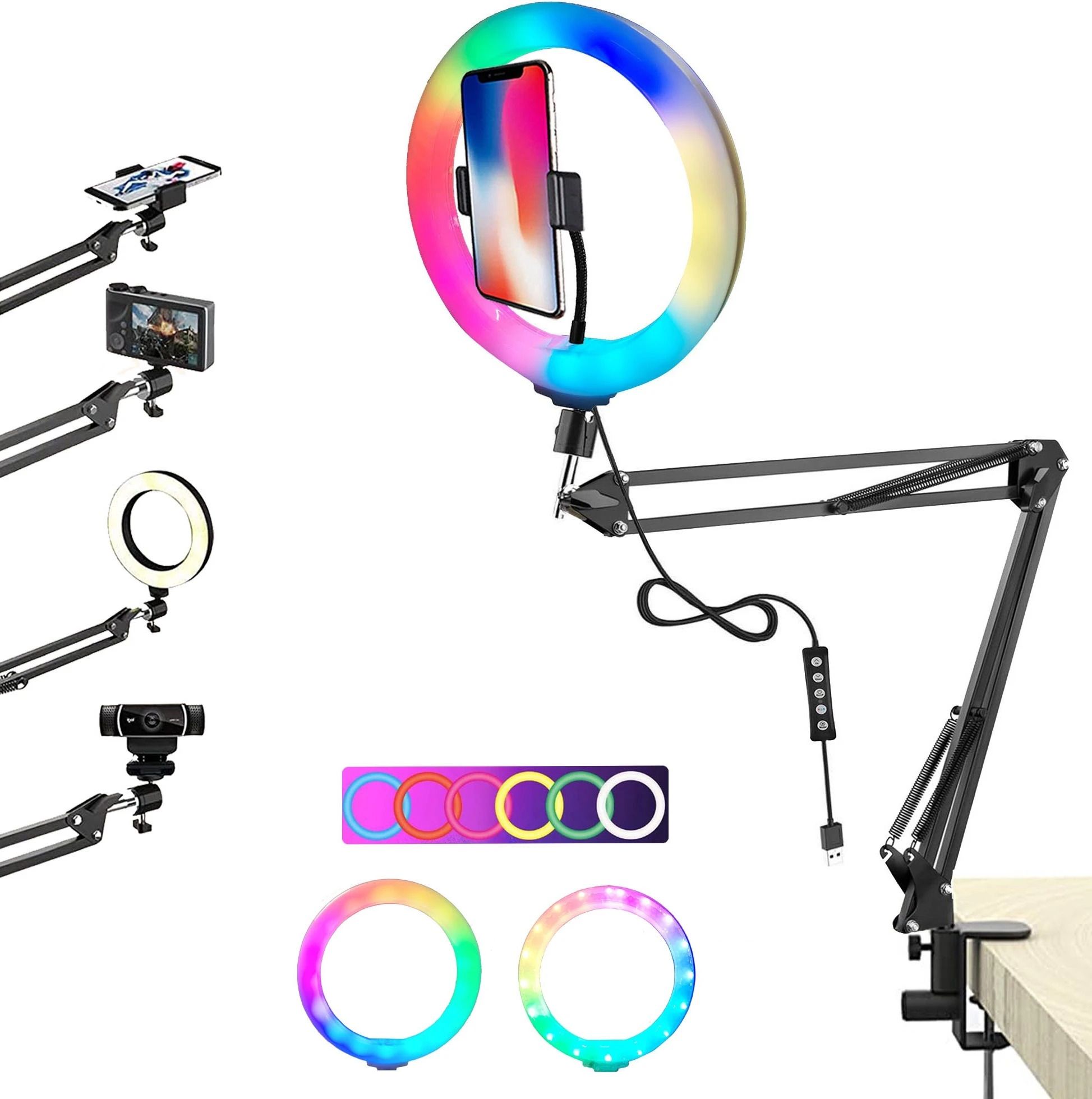 BROLAVIYA New Crystal 3D LED 10 Inch RGB Ring Light, 2 Way Base Clamp, 1/4 Inch Ball Head Mobile Holder-image-6