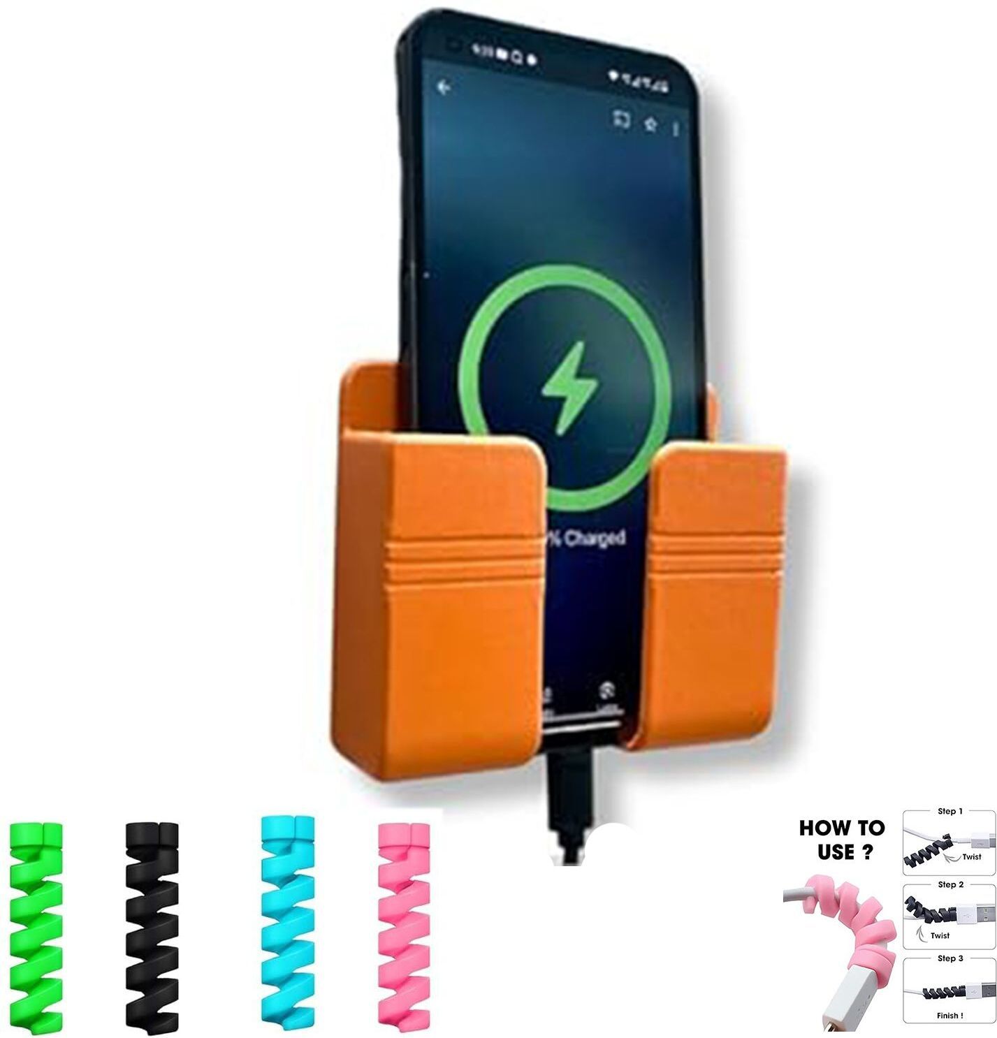 DSNS Wall Mount Mobile Charging Holder with 4 Cable Protector | Phone Remote Stand Mobile Holder-picture-12