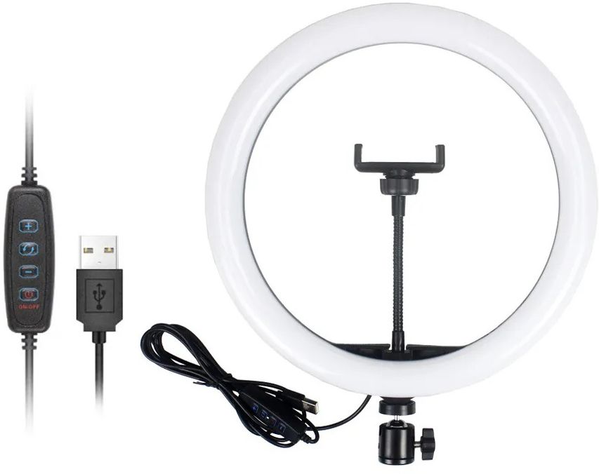 BROLAVIYA LED 10 Ring Light, 3 Level Brightness Dimmable with 360 Knob,Mobile Bracket Ring Flash-image-20