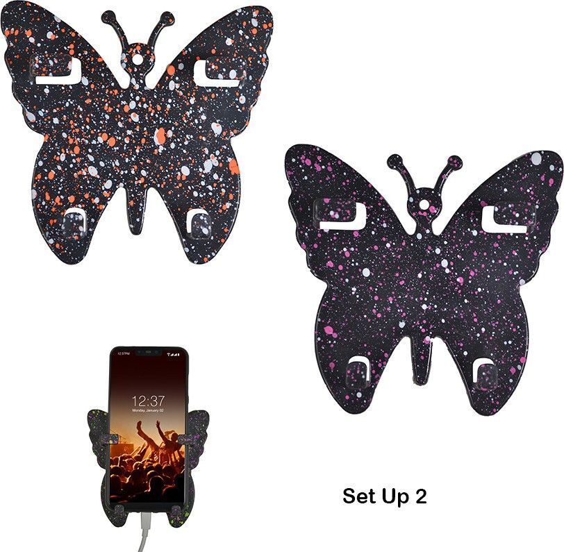 DSNS Wall Mounted Mobile charging Holder | Butterfly Shape Phone Stand 2 Pics Mobile Holder-image-41