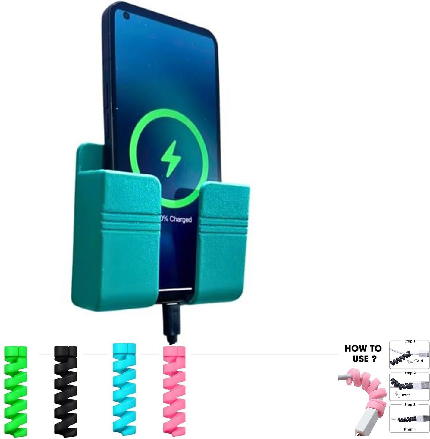 DSNS Wall Mount Mobile Charging Holder with 4 Cable Protector | Phone Remote Stand Mobile Holder-picture-11