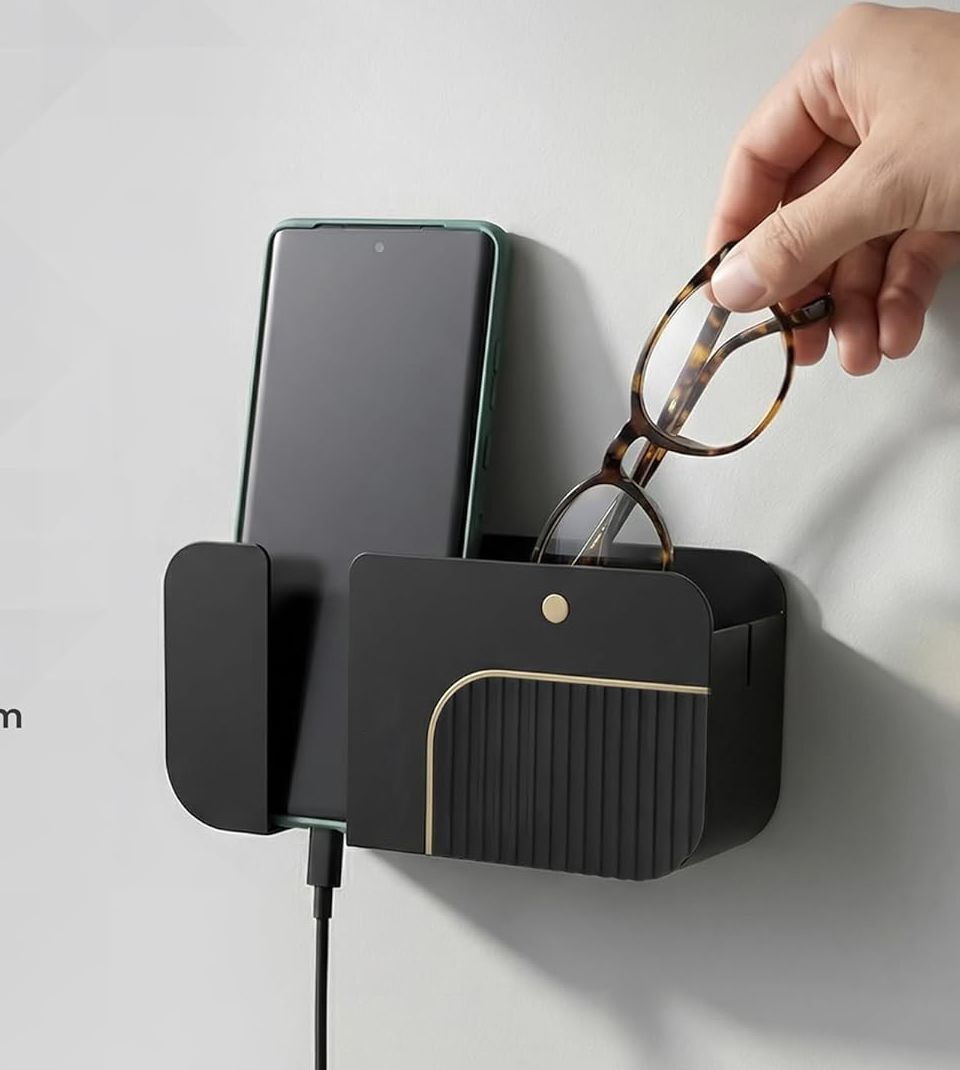 Flipkart SmartBuy Wall Mounted Mobile Charging Holder | Phone & Remote Stand 1 Pics Black Mobile Holder-image-45