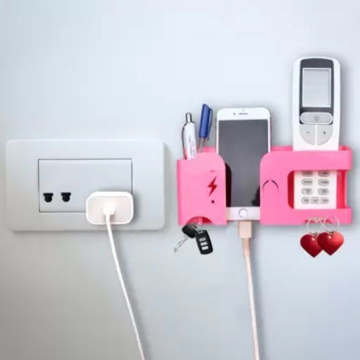 DSNS Multipurpose Wall Stand with Key chain & Remote Holder | Pink 1 Pices Mobile Holder-image-12
