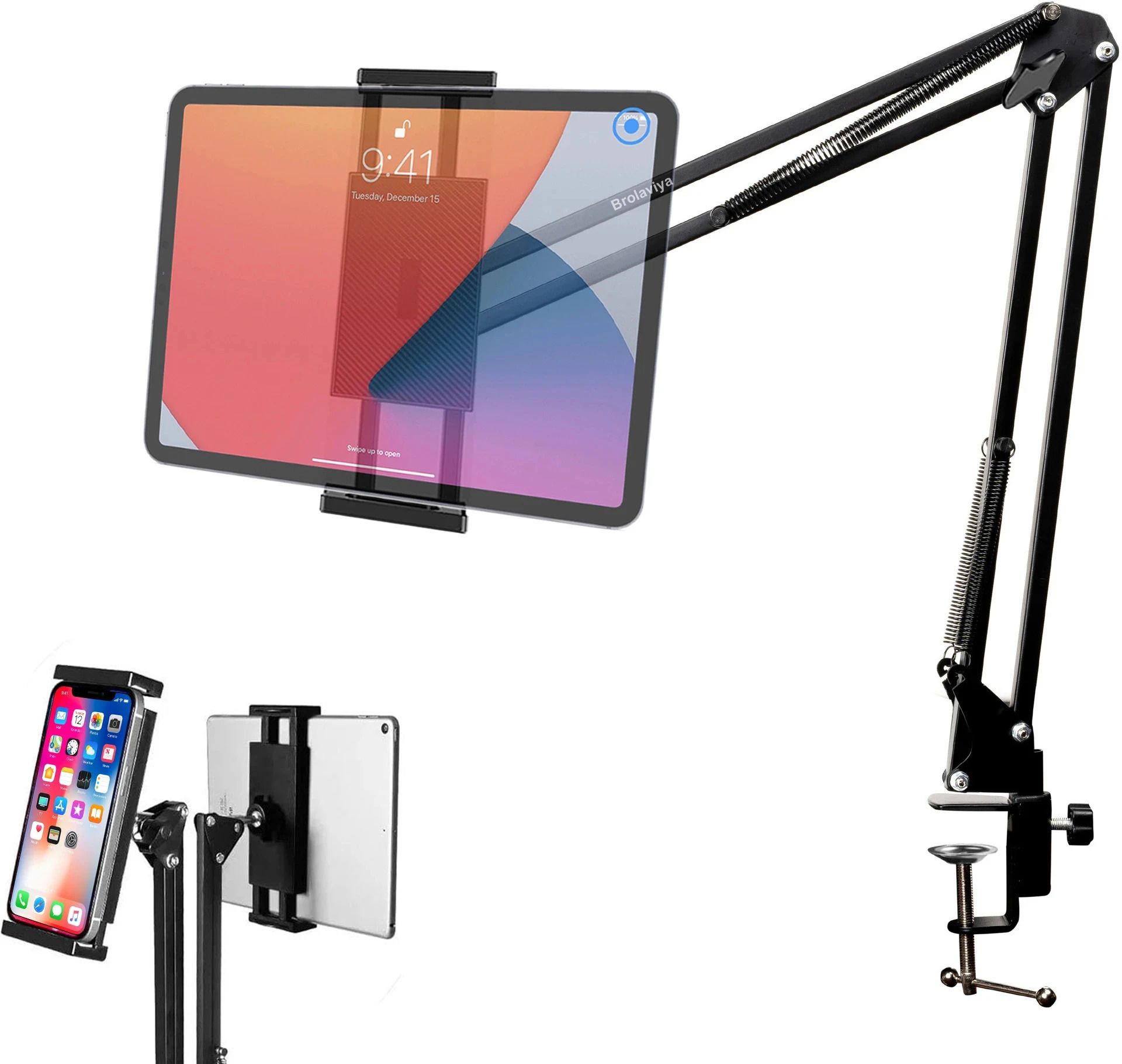 BROLAVIYA Upgraded Flexible Lazy Arm Bracket For Both Mobile and Tablet Device 4-12.9 Inch Mobile Holder-image-39