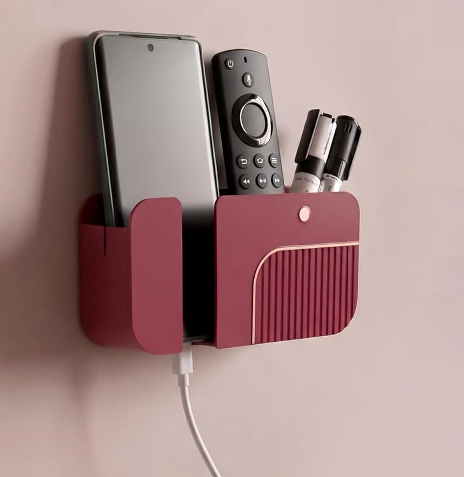 DSNS Wall Mounted Mobile Charging Holder | Phone & Remote Stand 1 Pics Maroon Mobile Holder-image-37