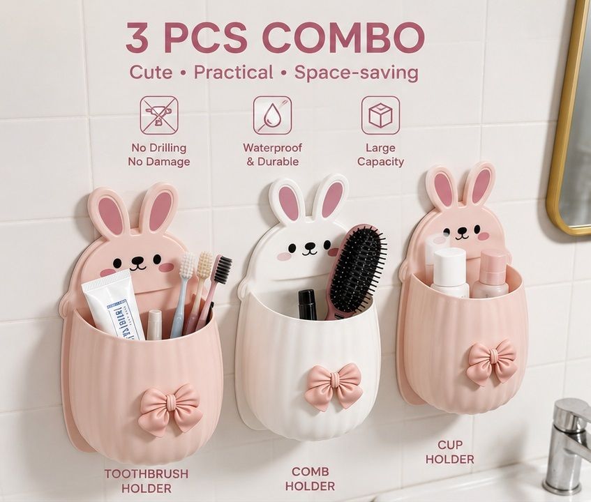 3PCS Cute Rabbit-shaped Toothbrush Holder/Brush Stand/Kitchen/Bedroom/Office. Plastic Wall Shelf-image-26