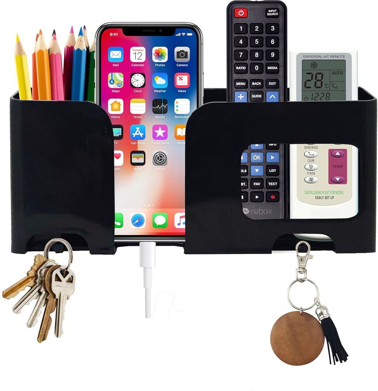 DSNS Mobile Charging Holder Wall Mount | Phone Stand with Remote Holder & Key Hook Mobile Holder-picture-10