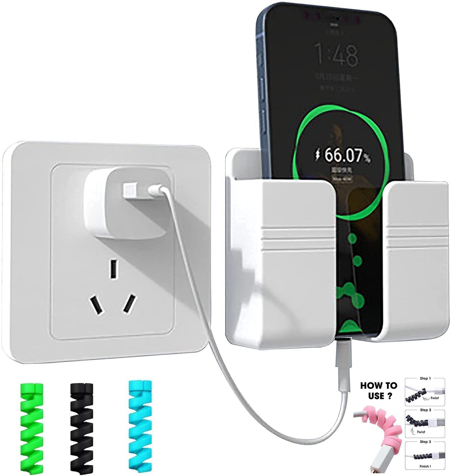 DSNS Wall Mounted Mobile Charging Holder with 4 Cable Protector | Phone Remote Stand Mobile Holder-image-39