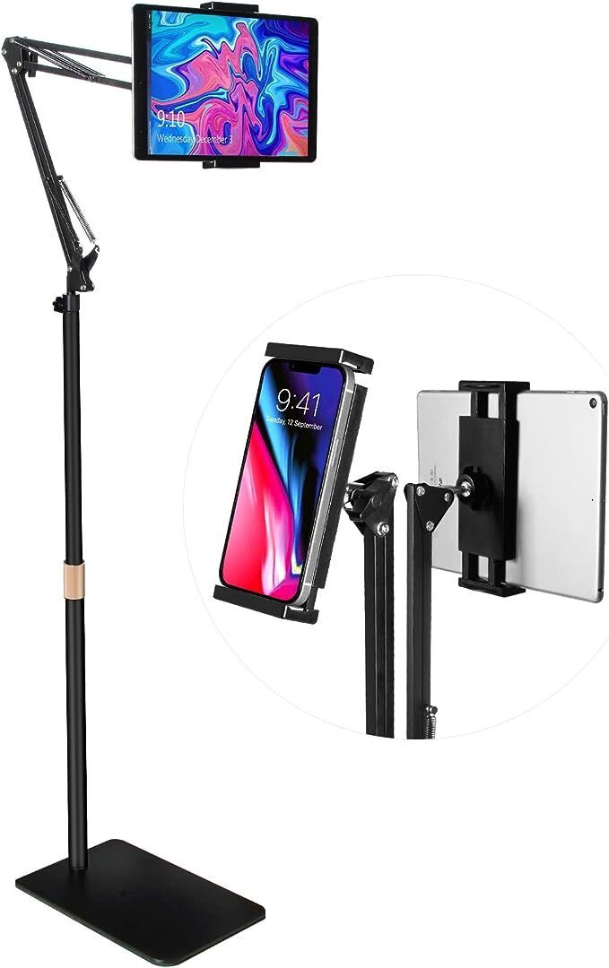 Hold up Tablet Floor Stand Adjustable Height Angle Extension Arm Fits 4.7-12.9 inch iPad Mobile Holder-image-46