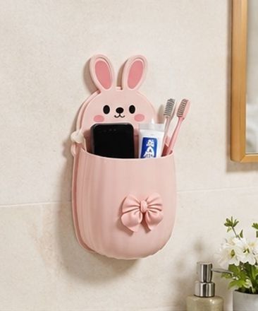 heymak 1PCS Cute Rabbit Toothbrush Holder WallMounted Plastic Bathroom Storage Organize Plastic Wall Shelf-picture-44