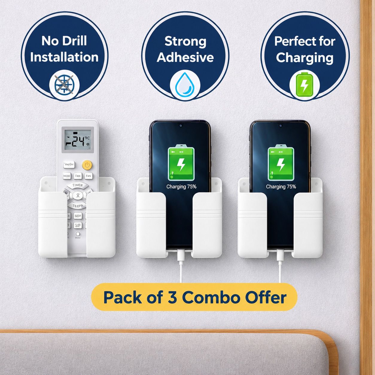 Jayshavi Wall Mount Mobile Holder Stand for Charging Self Adhesive Phone White pack of 3 Mobile Holder-image-40