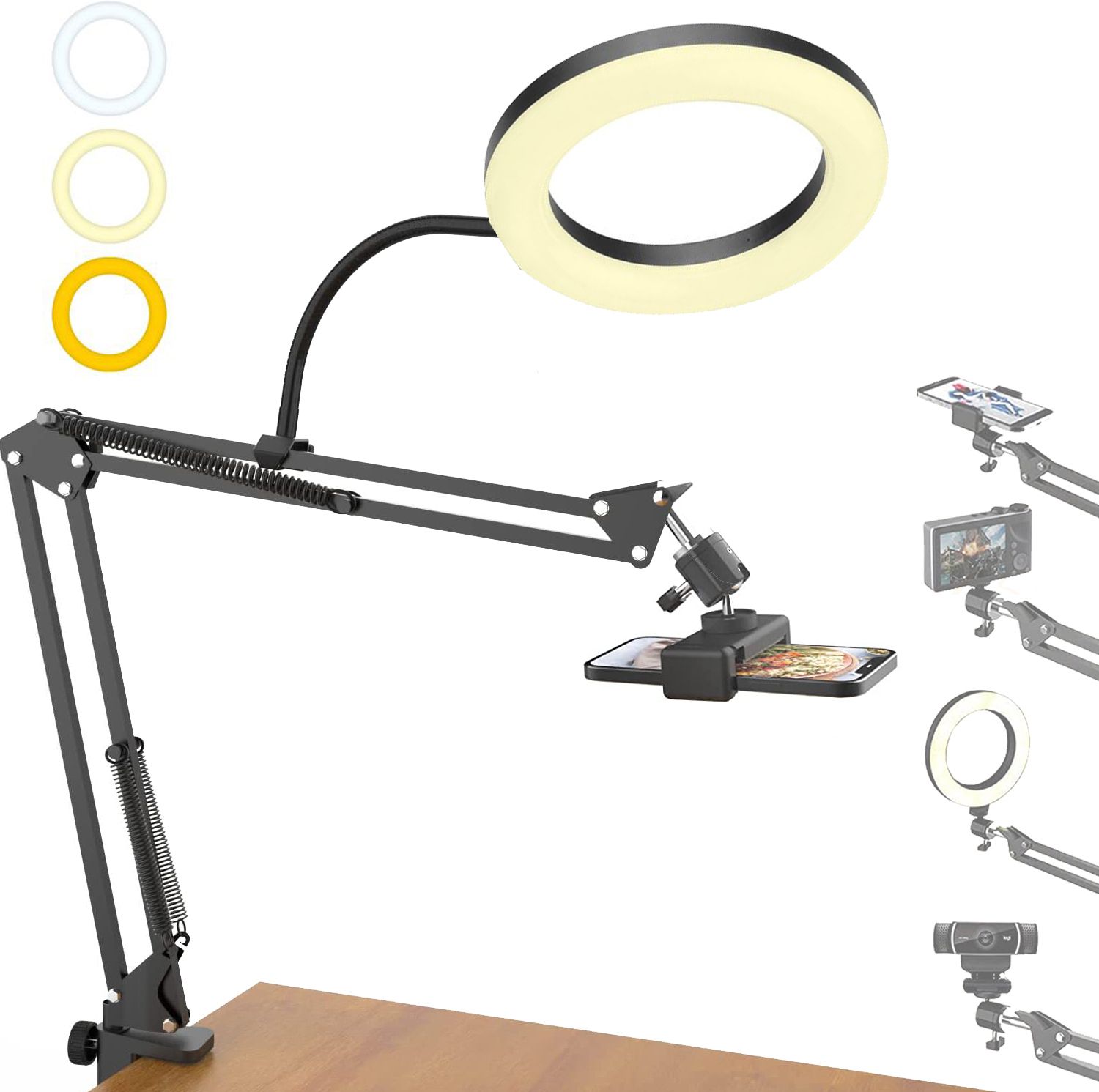 BROLAVIYA Stand Clip with 10 Inch Ring Light, Metal Arm, 1/4" Ball Head Mobile Holder-picture-18