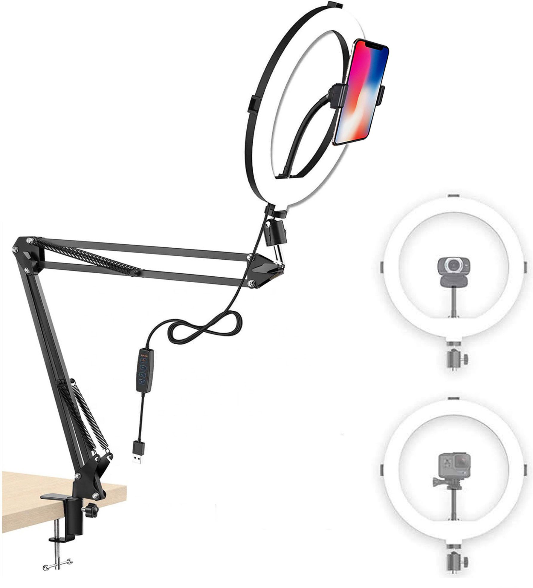 BROLAVIYA 10 inch Ring Light With Overhead Video Stand 1/4" Male Adaptor For Camera Mobile Holder-image-46